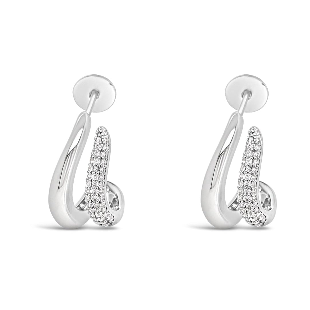 Absolute Jewellery Pavé Twist Medium Silver Hoop Earrings