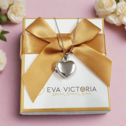 Elegant Silver Heart Locket with CZ Stones for Adults and Children