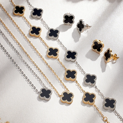 Eva Victoria Gold 4 Leaf Clover Black Agate Jewellery Ireland