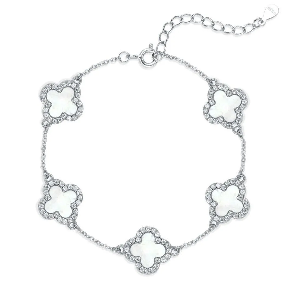 Silver bracelet with clover-shaped charms for sale in Ireland