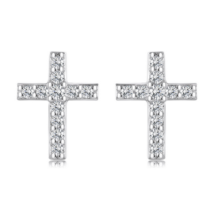 Eva Victoria Sterling Silver Cross Stud Earrings with Cubic Zirconia 10mm Communion earrings