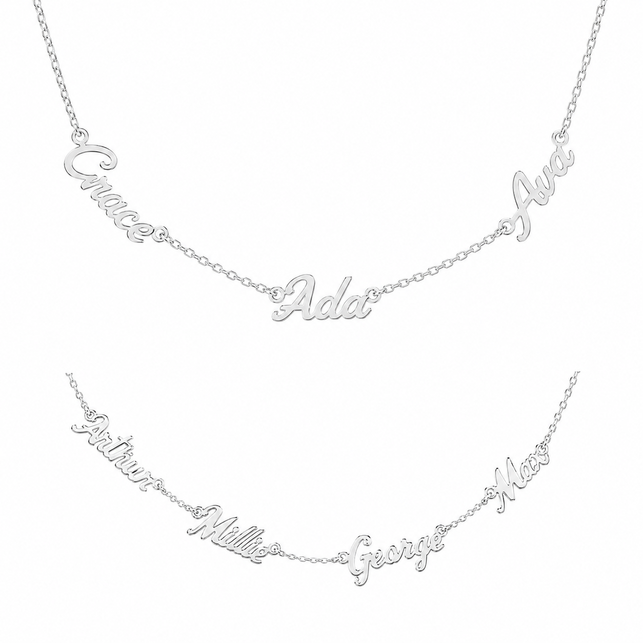 Eva Victoria Sterling Silver Multi Name Necklace