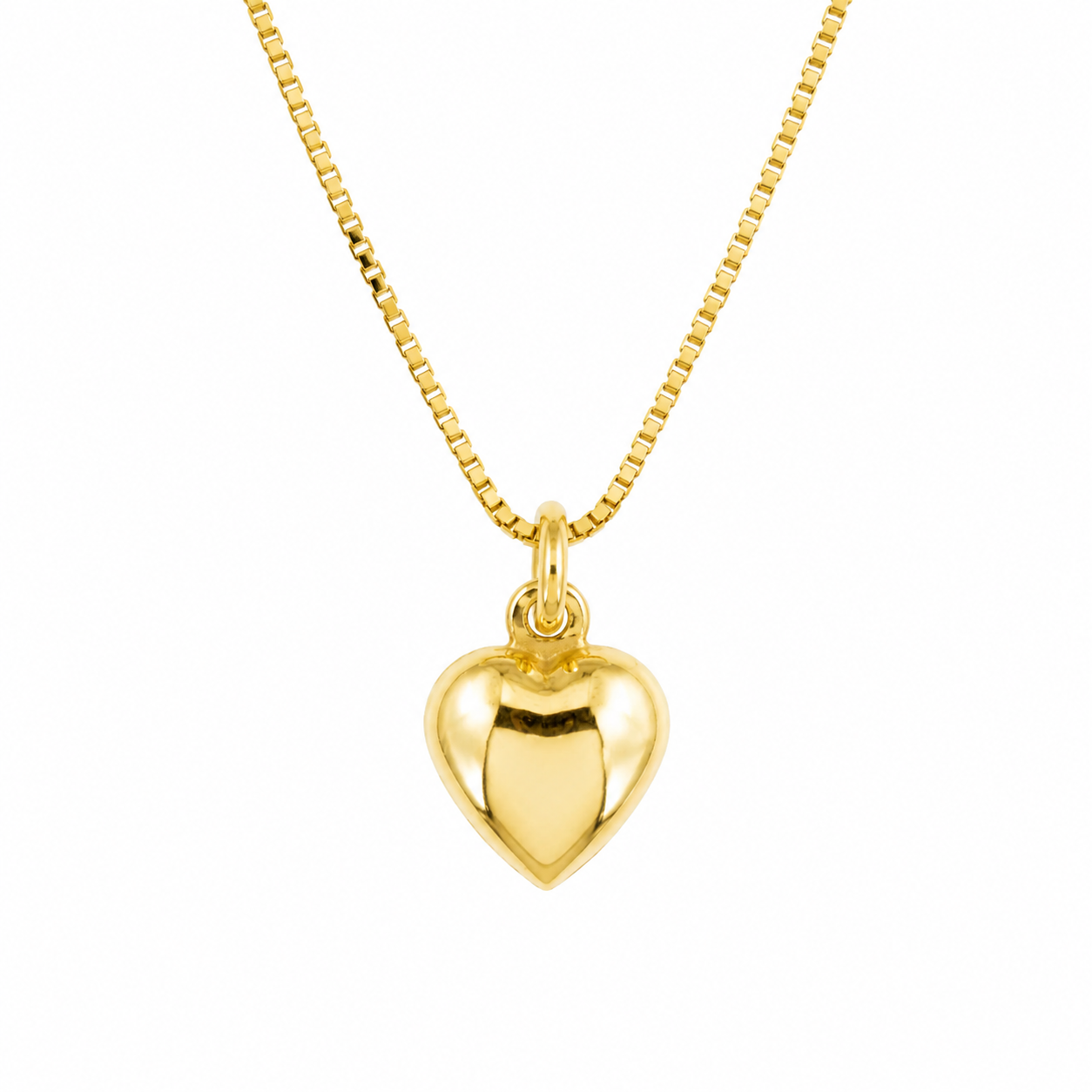 gold puff hear pendant on box chain for girls ireland