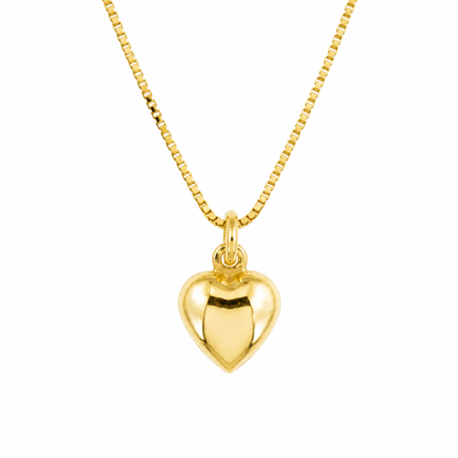 gold puff hear pendant on box chain for girls ireland