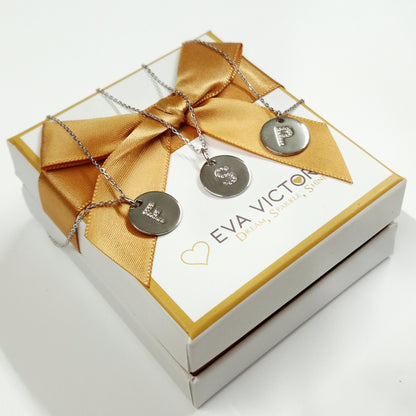 sterling silver disc necklaces with sparkling Initials