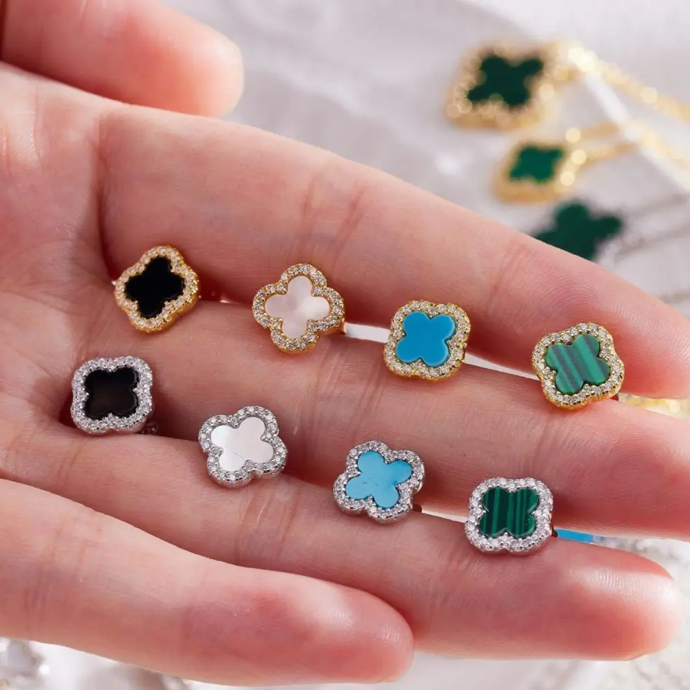 Fashion jewellery Ireland Eva Victoria black agate clover stud earrings