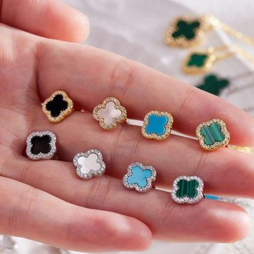 Fashion jewellery Ireland Eva Victoria black agate clover stud earrings