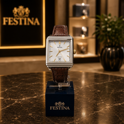 Festina Square Silver Watch for Men F20681/4 Brown Leather Strap in Ireland