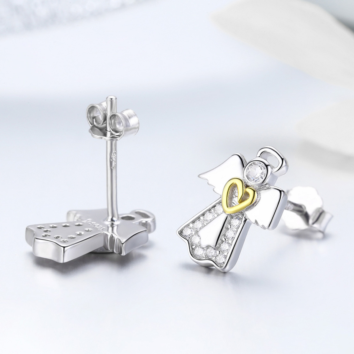 Heart Of Gold Children Sterling Silver Angel Stud Earrings