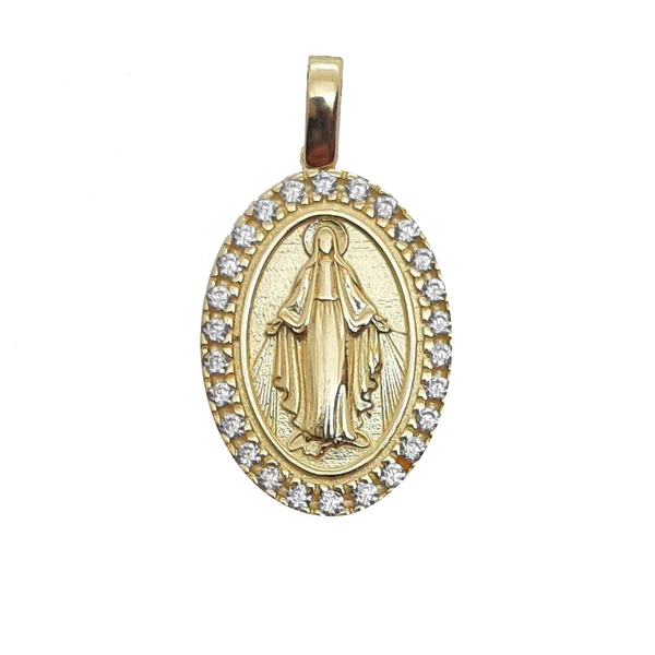 9ct gold Miraculous Medal with cubic zirconia religious pendant