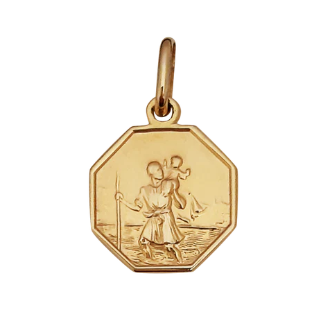 9ct gold small octagon christopher medal for boys ireland