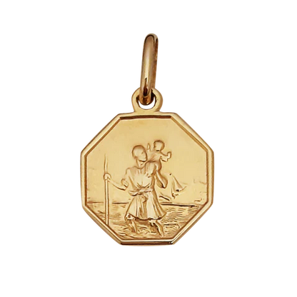 9ct gold small octagon christopher medal for boys ireland