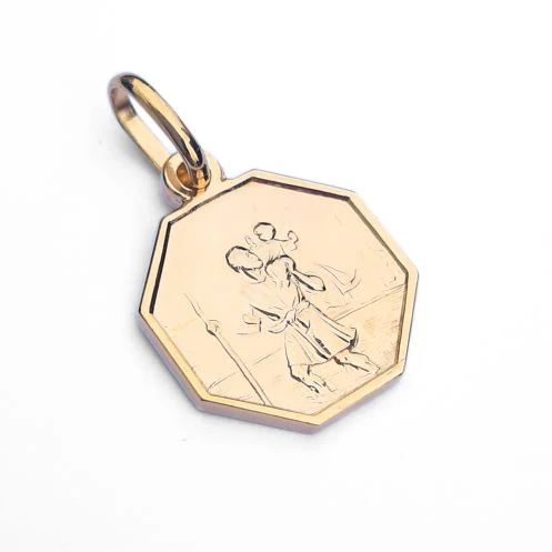 9ct Yellow Gold Octagon St Christopher's Medal 12mm