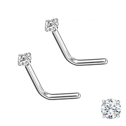 2mm CZ Silver Plated L-Shape Nose Stud