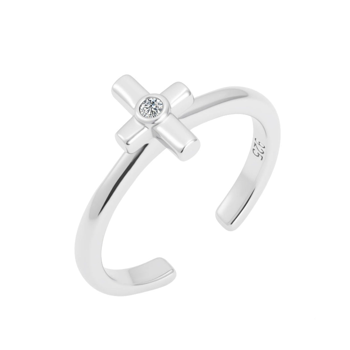 Silver ring with a cross and small diamond for children