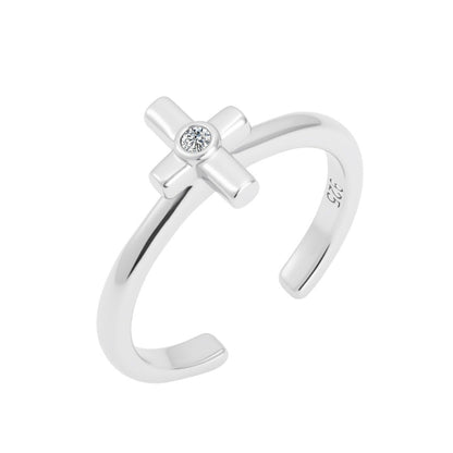 Silver ring with a cross and small diamond for children