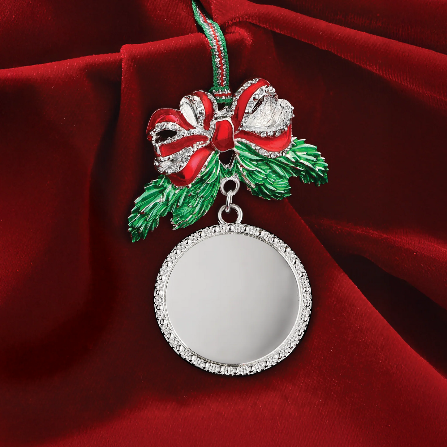 Engravable Bow with Pine Leaves Christmas Tree Decoration