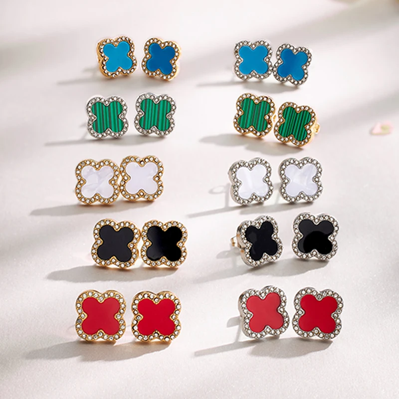 Eva Victoria Mother Of Pearl Silver Clover Stud Earrings