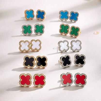 Eva Victoria Mother Of Pearl Silver Clover Stud Earrings