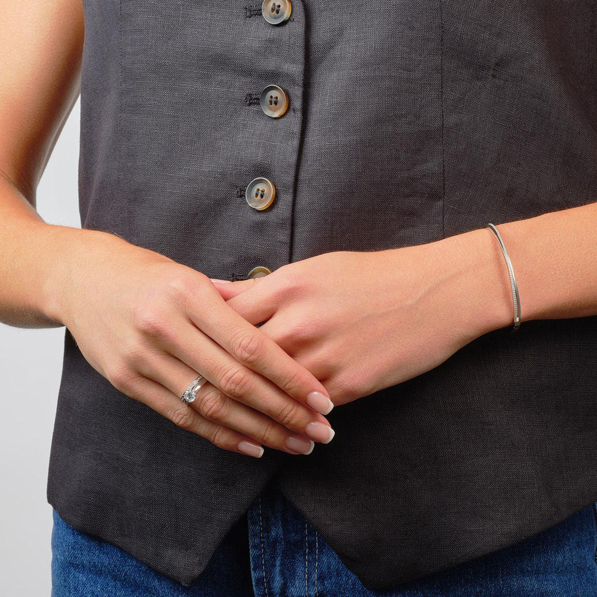 Sterling Silver Cubic Zirconia Solitare Ring & Wedding Band Set