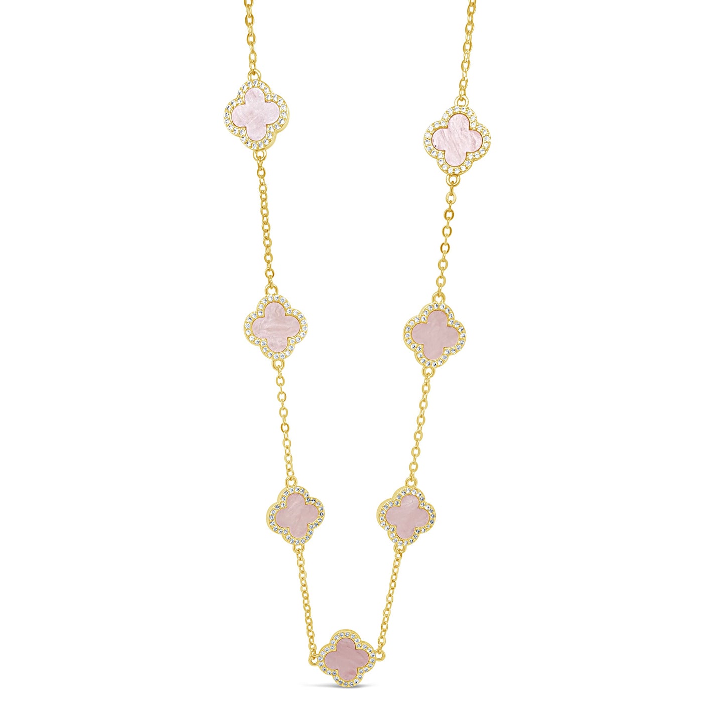 Absolute Jewellery Pink Mother Of Pearl Gold Clover Necklace - eva victoria ireland