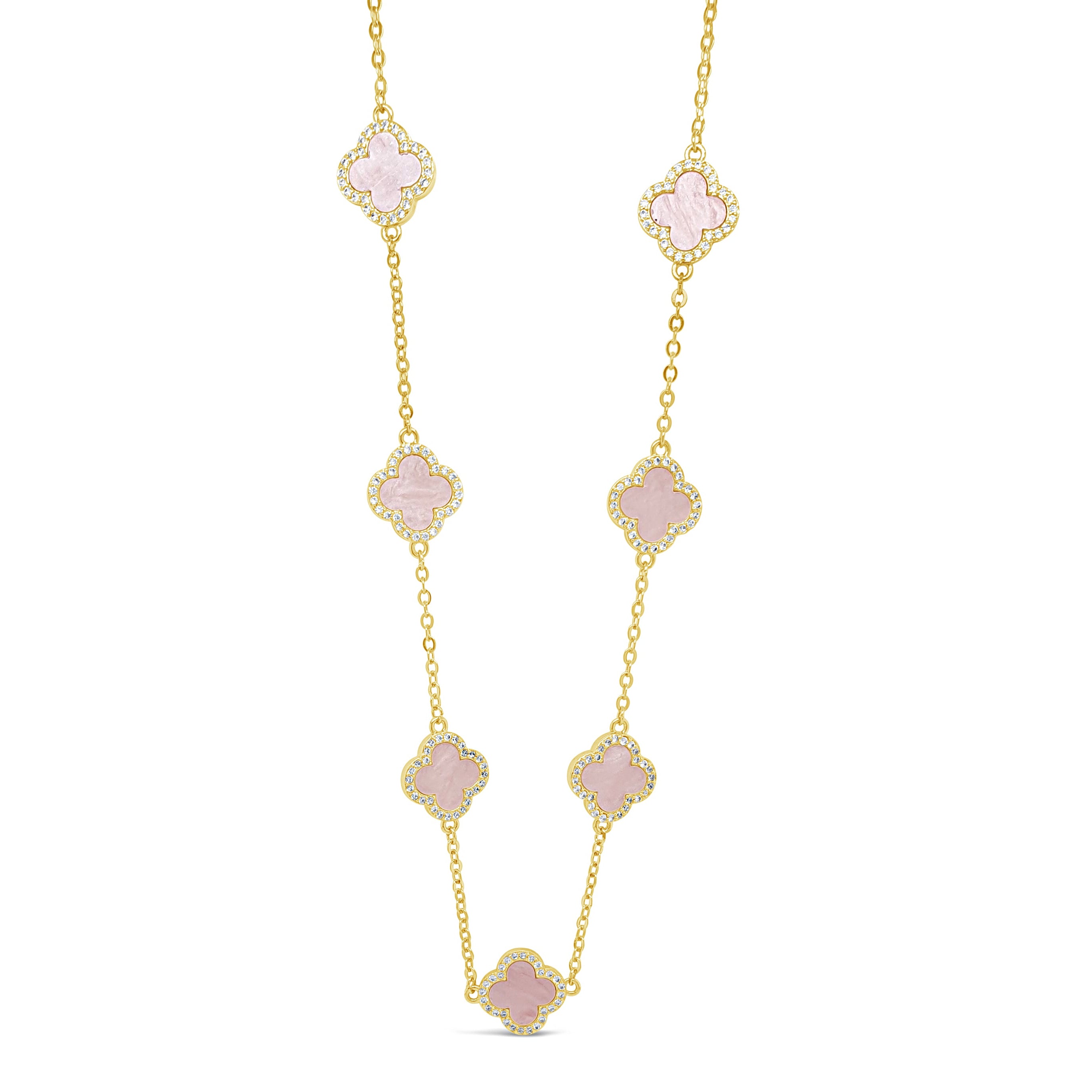Absolute Jewellery Pink Mother Of Pearl Gold Clover Necklace - eva victoria ireland