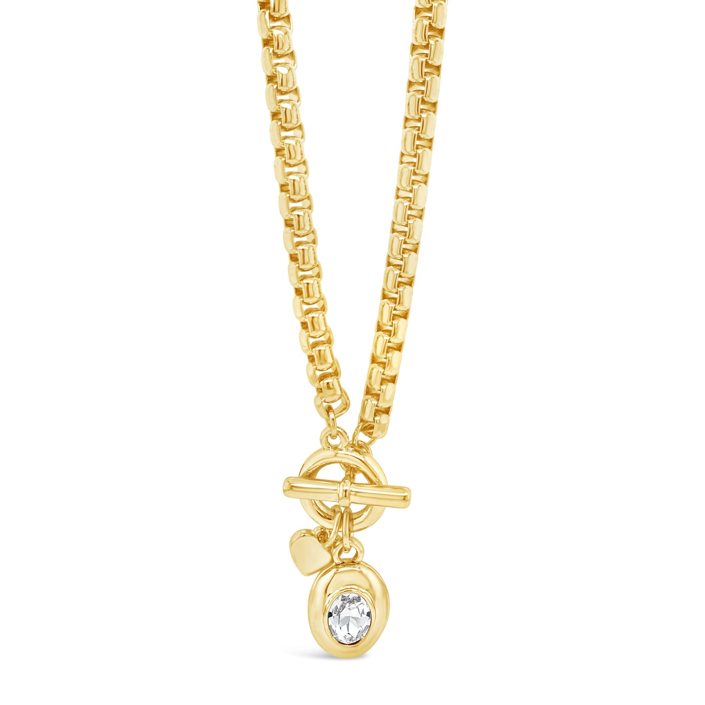 Chunky gold T-Bar chain necklace with clear crystal charm - eva victoria in ireland
