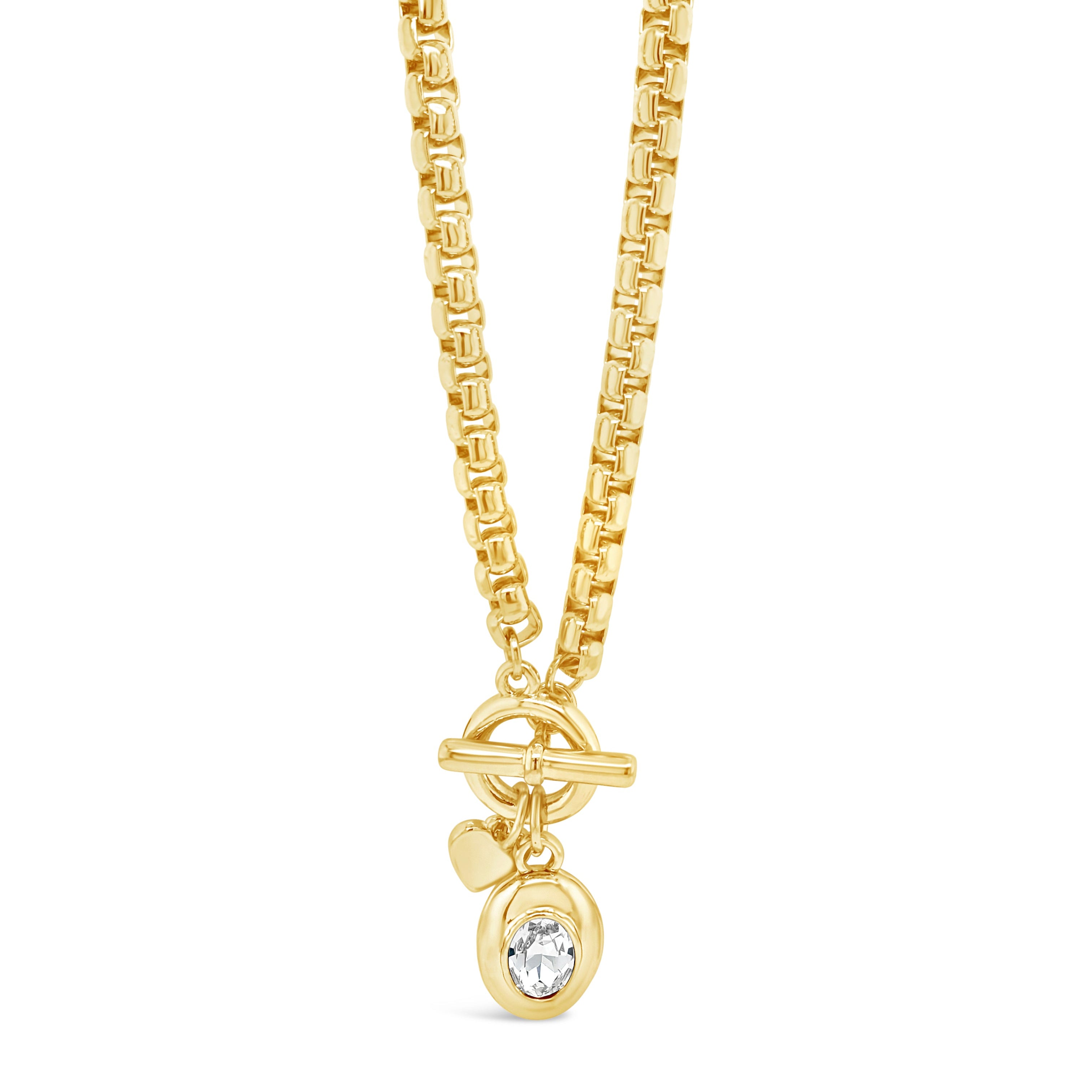 Chunky gold T-Bar chain necklace with clear crystal charm - eva victoria in ireland