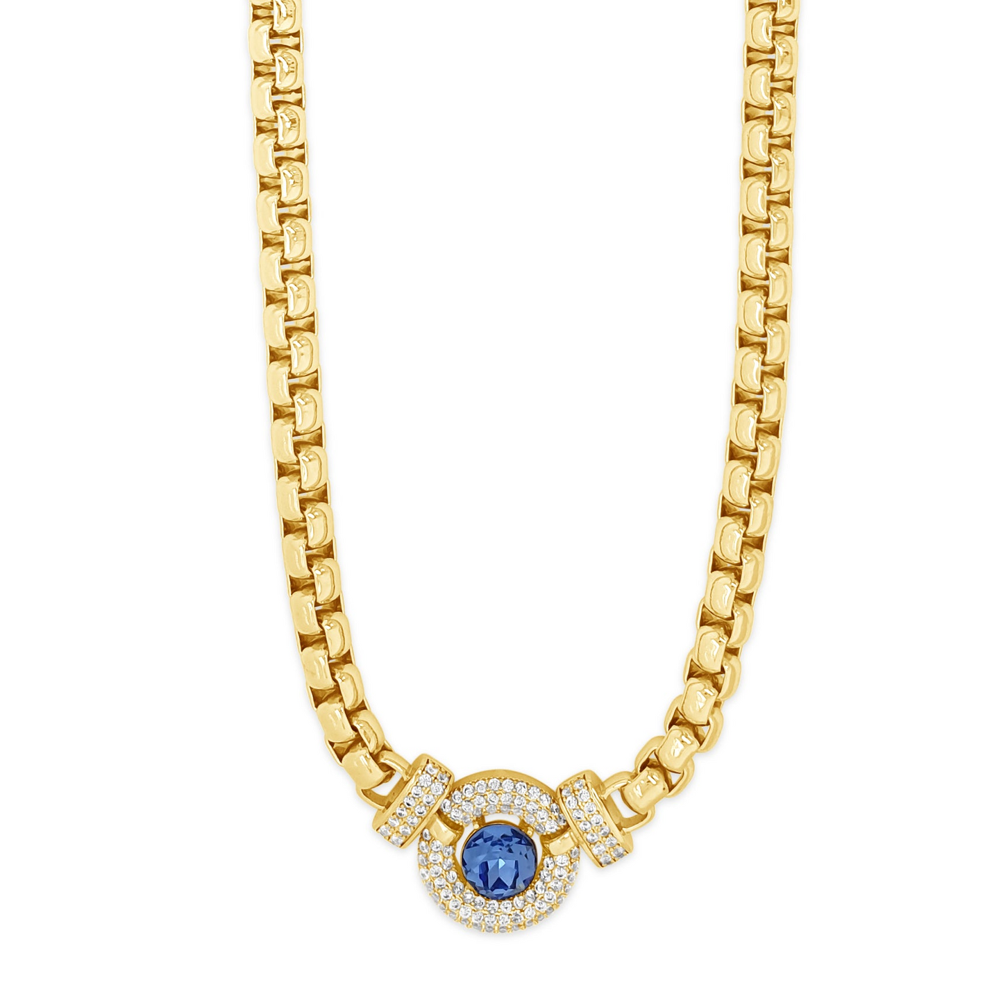 gold statement necklace with midnight blue stone magnetic clasp - eva victoria ireland