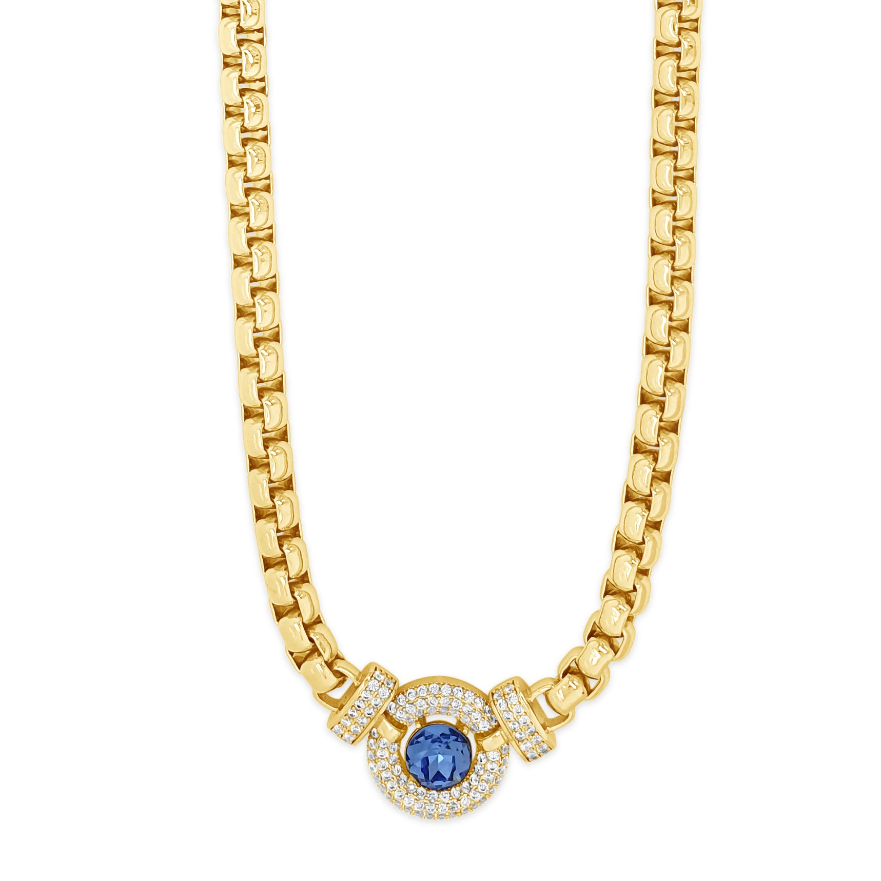 gold statement necklace with midnight blue stone magnetic clasp - eva victoria ireland