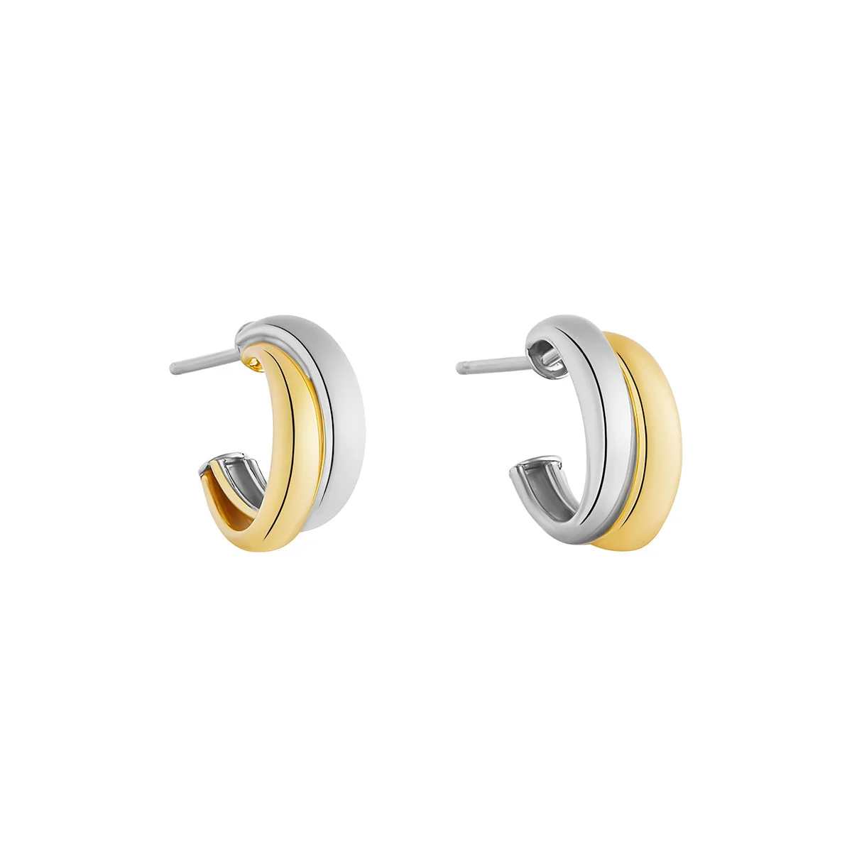 Two Tone Silver Twisted Half Hoop Earrings 15mm