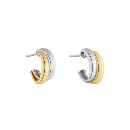 Two Tone Silver Twisted Half Hoop Earrings 15mm