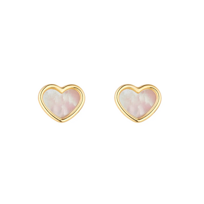 9ct Gold Mother of Pearl Heart Stud Earrings 5mm for girls