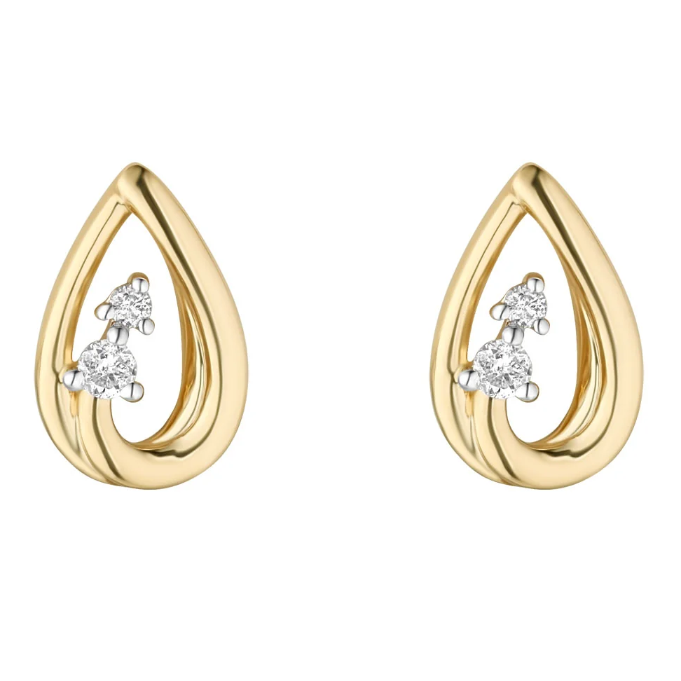 9ct Gold Diamond 0,06ct Pointed Teardrop Stud Earrings