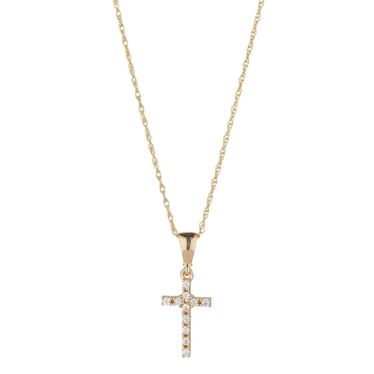 9ct Gold Small CZ Cross Necklace 14mm