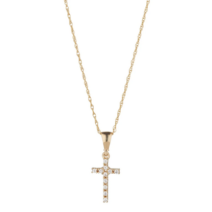 9ct Gold Small CZ Cross Necklace 14mm