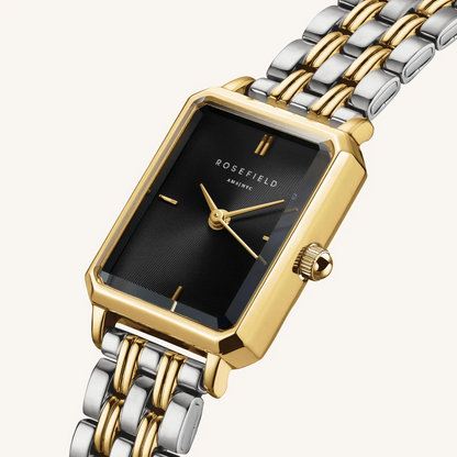 Rosefield Octagon Duotone Gold & Silver Watch - Black