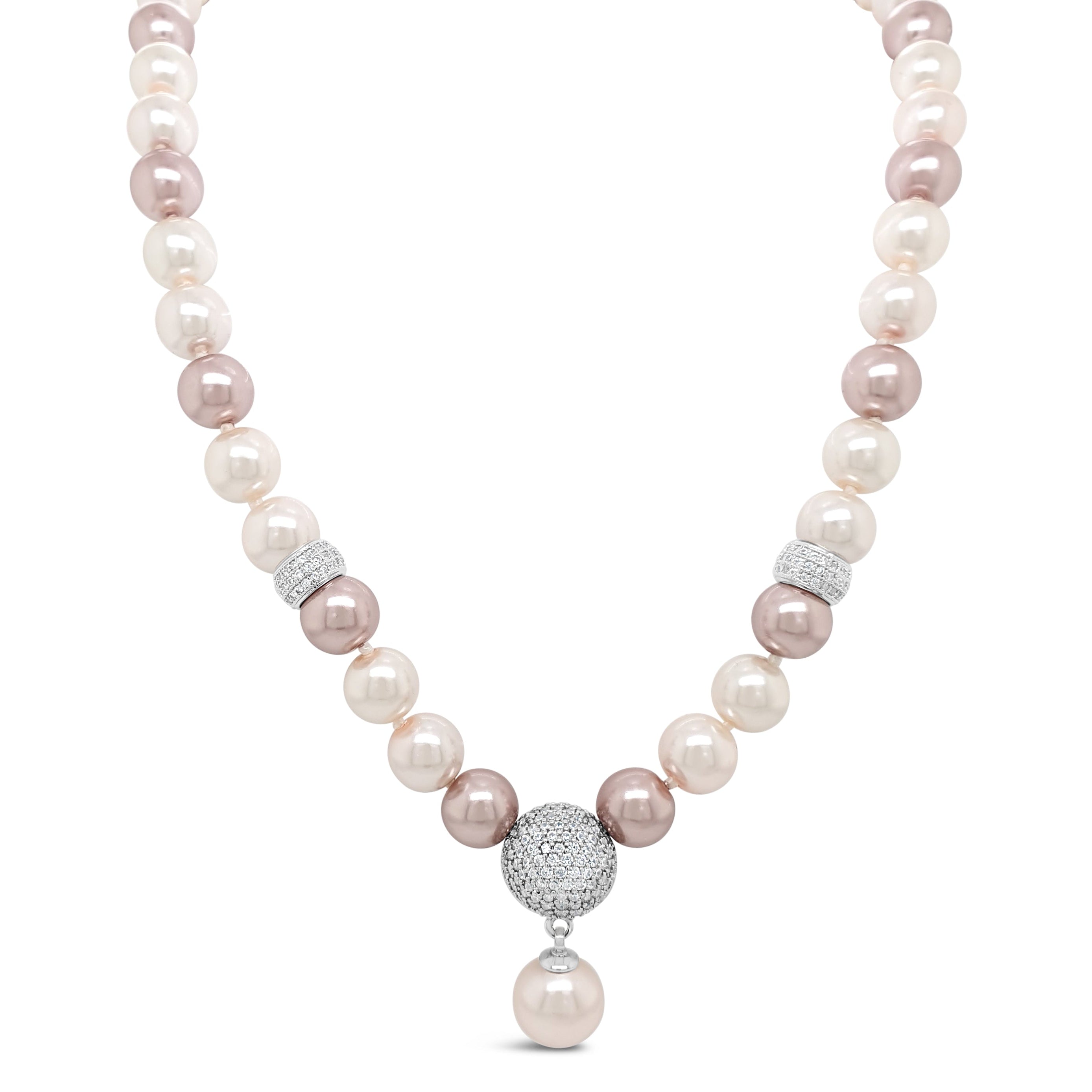 pink pearls necklace with sparkling pendant - eva victoria ireland