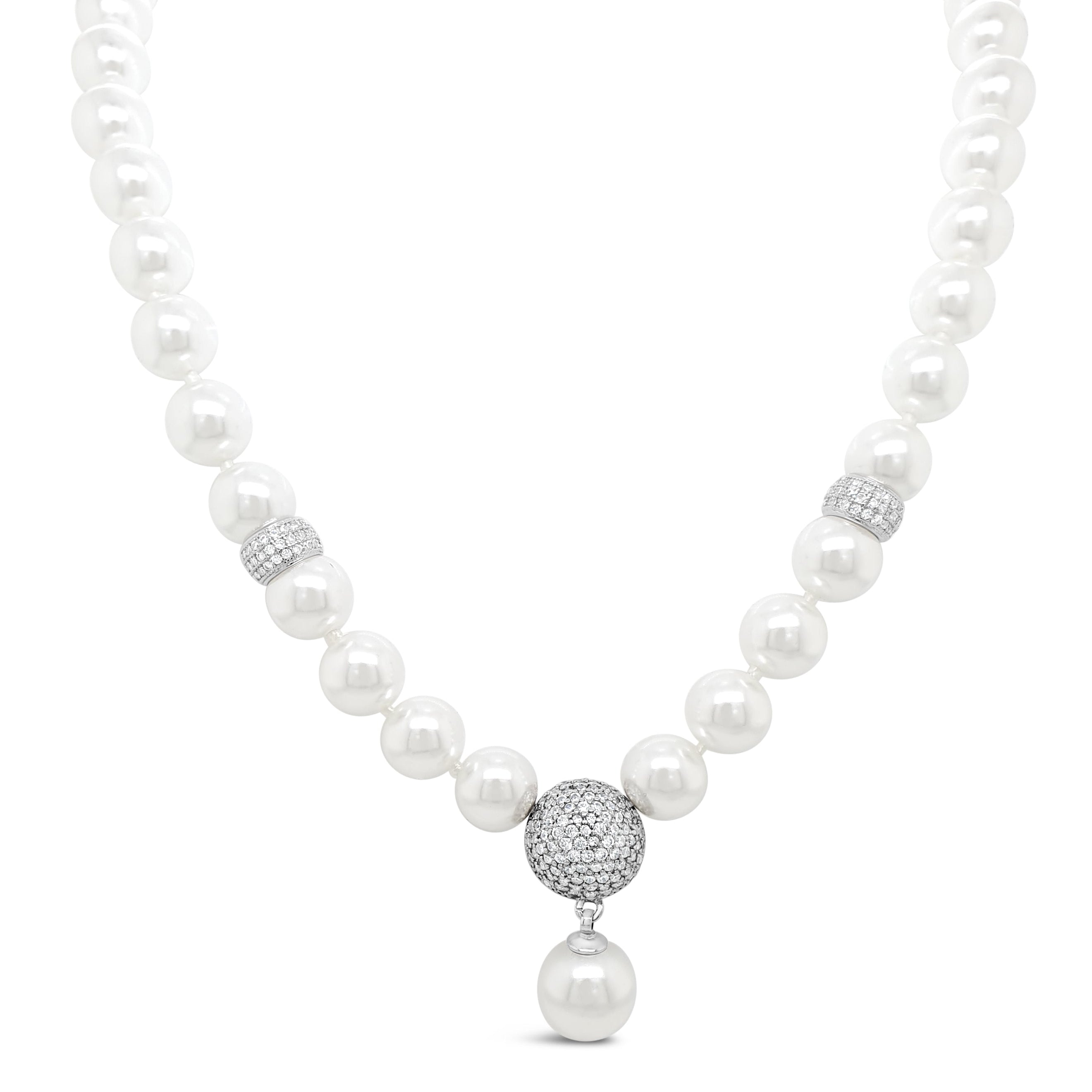 white pearls bridal necklace with sparkling pendant - eva victoria ireland