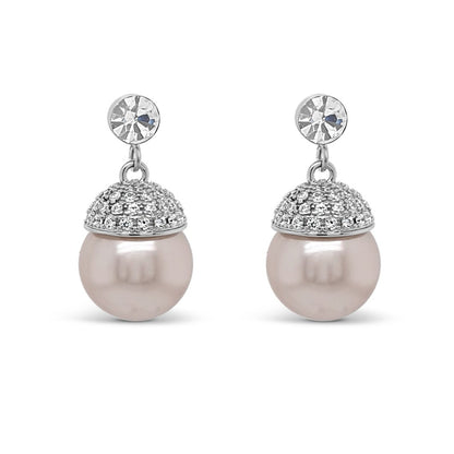Absolute Jewellery Classic Pink Pearl Crystal Drop Earrings Ireland