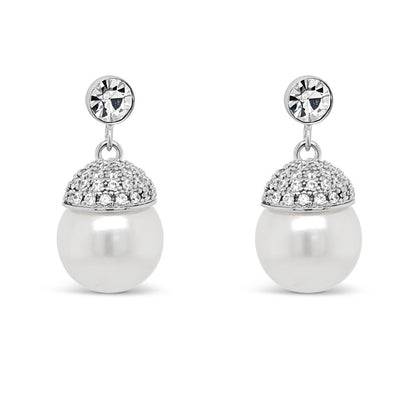 Absolute Jewellery Classic White Pearl Crystal Drop Earrings
