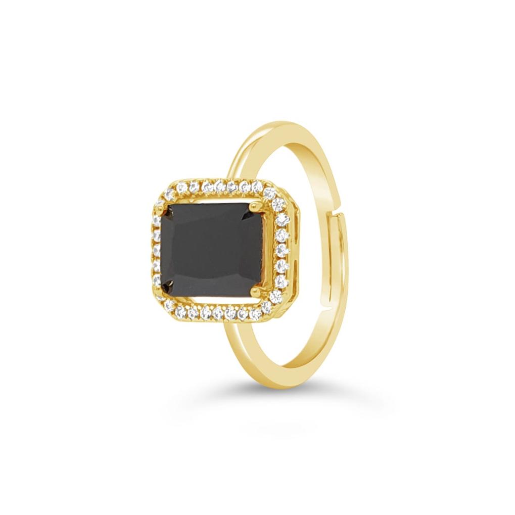 black jet halo gold dress ring