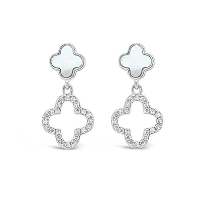 Sterling Silver Mother of Pearl Clover Drop Earrings 20mm