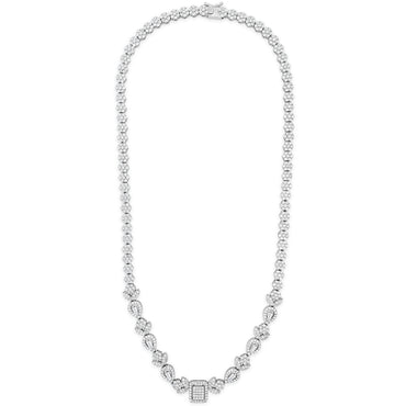 Glamour Collection Floral Gemstones Sterling Silver Necklace