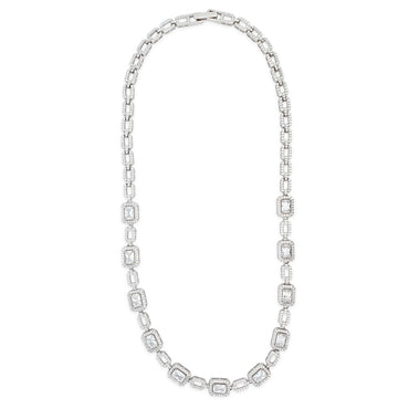 Glamour Collection Emerald Cut Gemstones Sterling Silver Necklace