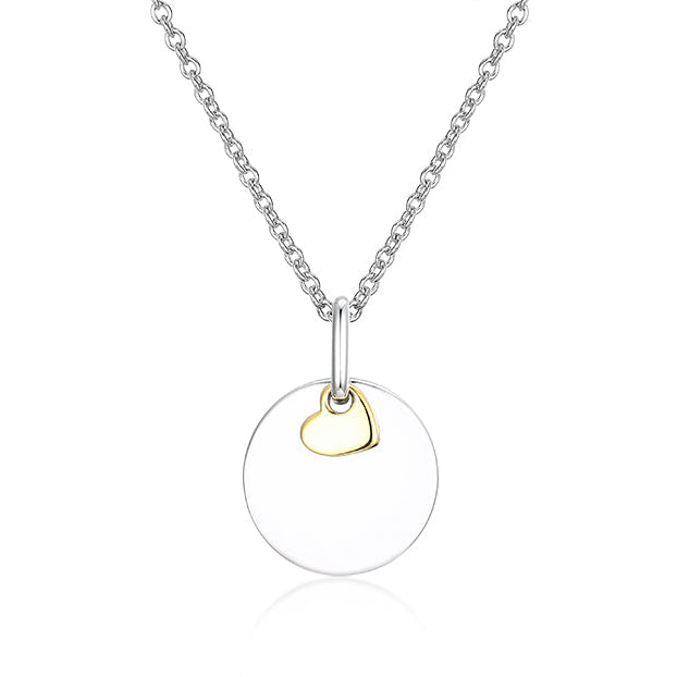 Eva Victoria Engravable Disc Pendant with Gold Heart Charm Ireland