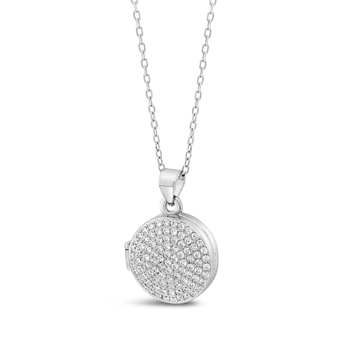 Sterling Silver Pave Photo Locket Necklace with Cubic Zirconias