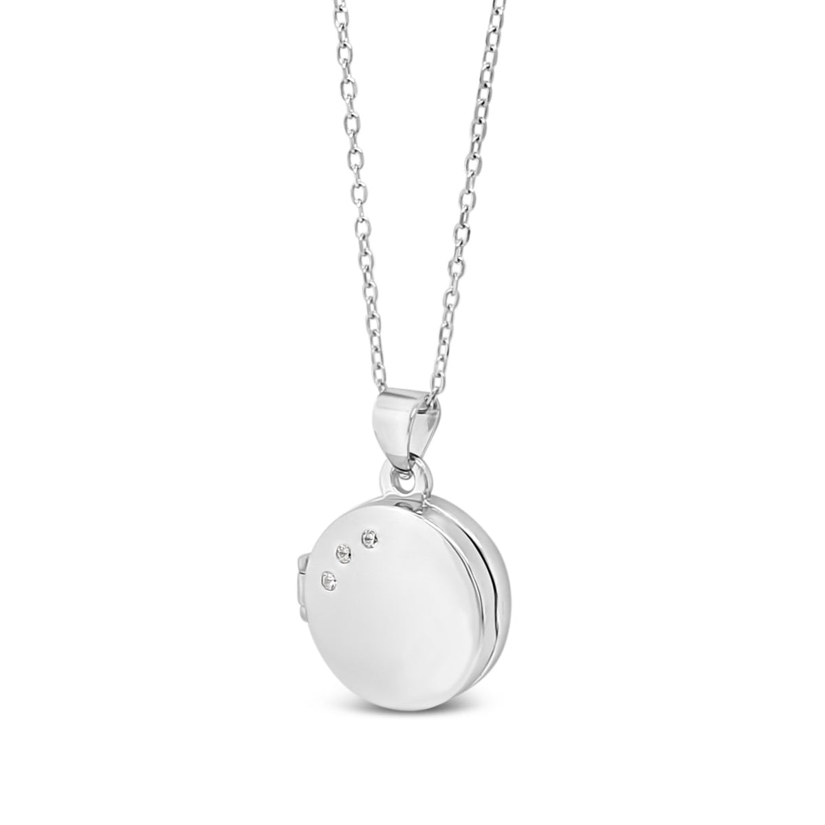 Sterling Silver Photo Locket with 3 Cubic Zirconias