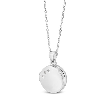 Sterling Silver Photo Locket with 3 Cubic Zirconias