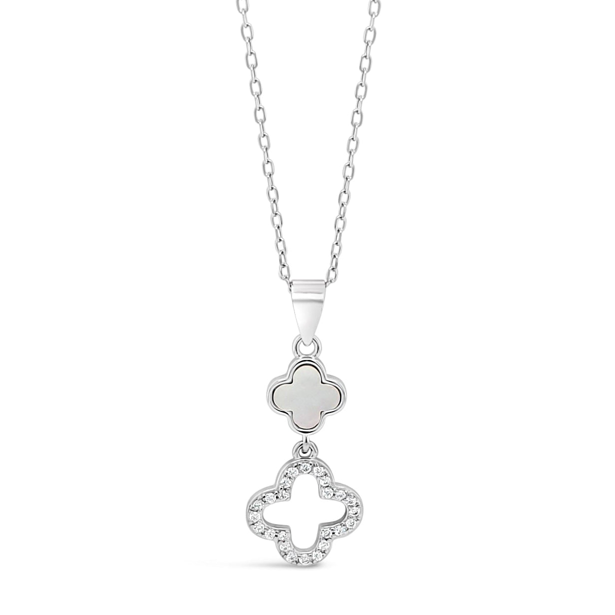 Sterling Silver Mother of Pearl Clover Pendant Necklace